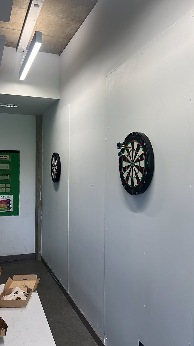 2 out of 3 boards up. Surrounds and scoreboards to follow. Swift 100 hit already. 

<a href="/PassmoresAc/">Passmores Academy</a> darts club, sponsored by <a href="/TargetDarts/">Target Darts</a> 

<a href="/vicgoddard/">Vic Goddard</a>