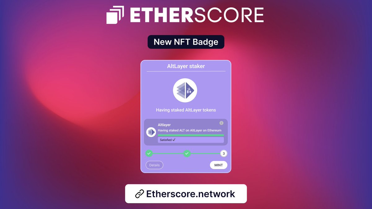 EtherScore's tweet photo. 📢 A new badge is available for the @alt_layer community 🎉

🎖️ AltLayer Staker

For users who have staked their $ALT tokens on Ethereum 🏆
😎 If you're an airdrop recipient, you can also get another badge!

🔎 AltLayer is a protocol for easy deployment of restaked rollups, a concept that combines the network security of @eigencloud with rollup stacks like @Optimism OP stack, @arbitrum Orbit, @0xPolygon CDK, etc.

⬇️