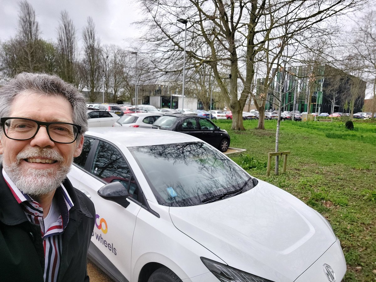 Took a satellite-enabled shared electric @Co_wheels car to @HarwellCampus @SatAppsCatapult #Satuccino Living the future!