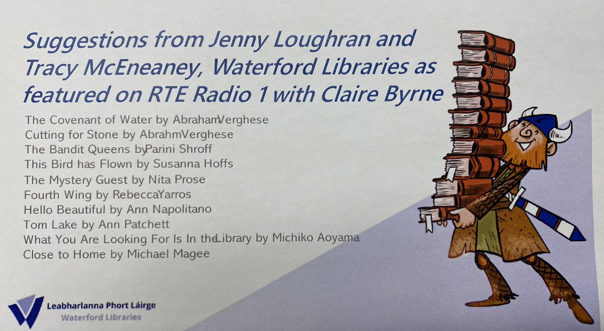 Reading suggestions from @jennibravo and myself as discussed on @RTERadio1 nice to see so many people asking for the list of books to request from @LibrariesIre @TodaywithClaire rte.ie/radio/radio1/c…