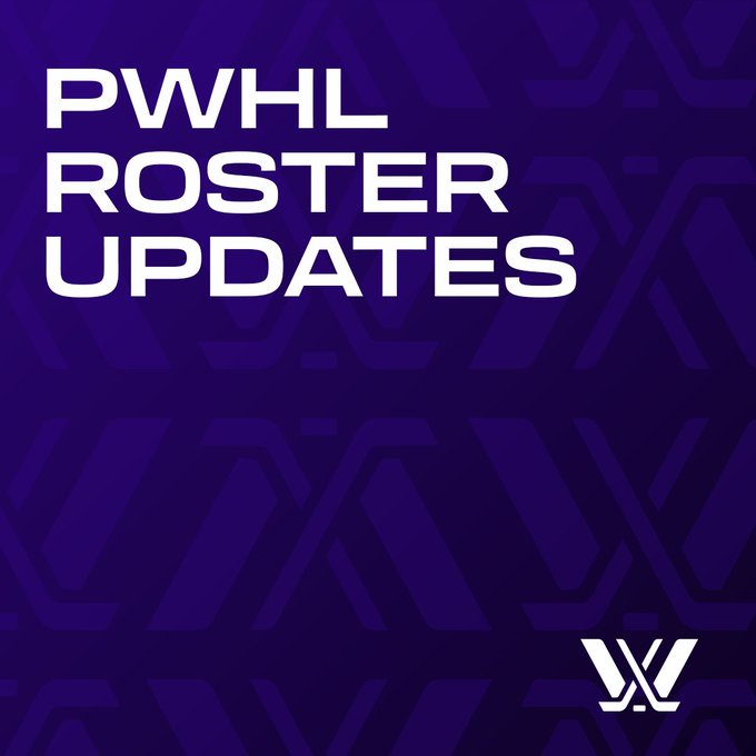 A purple graphic with white text that reads "PWHL roster updates."