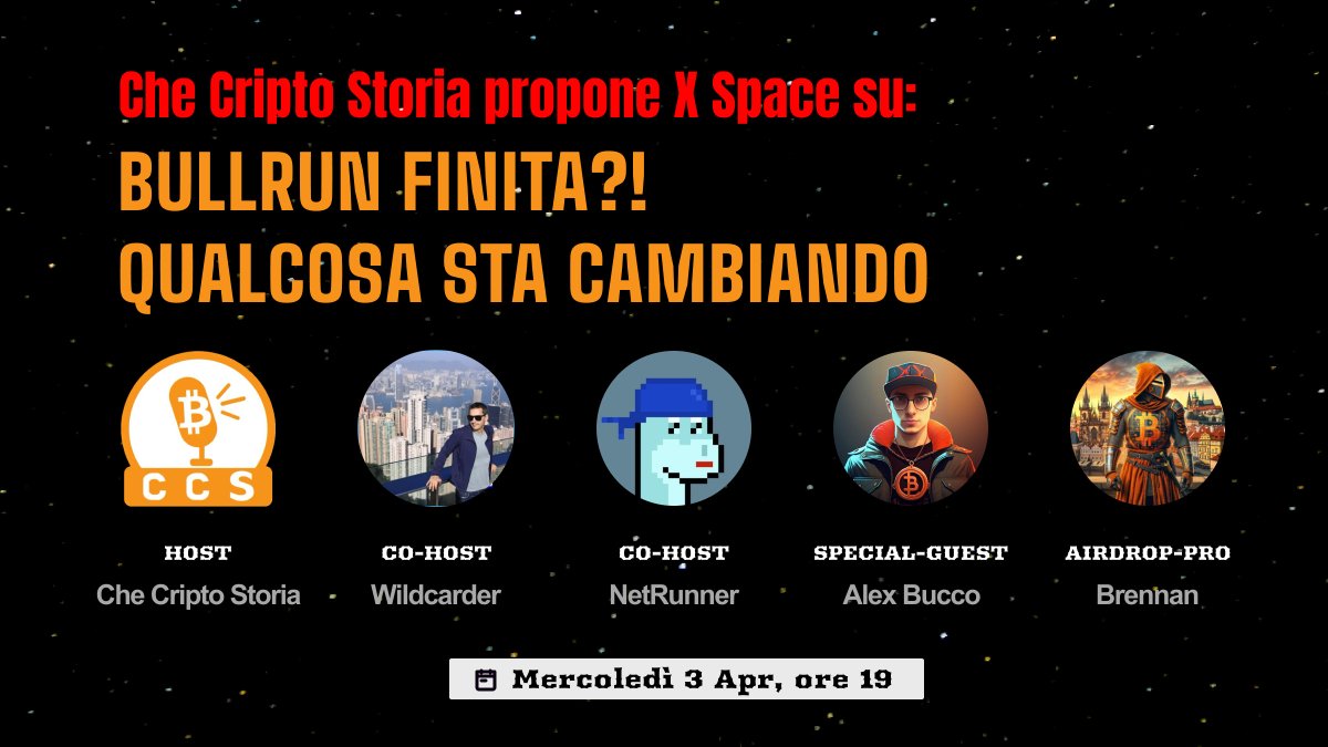 checriptostoria's tweet photo. ⏰Mercoledi 3 Aprile ore 19⏳
📻22° Twitter/X Space: #Analisi #Bullrun
🚀Bitcoin, l'imminente halving tra 16 giorni e le altcoin nelle principali narrative. Un'analisi della situazione attuale e cosa aspettarci per il futuro. https://t.co/fXahVPoWNp