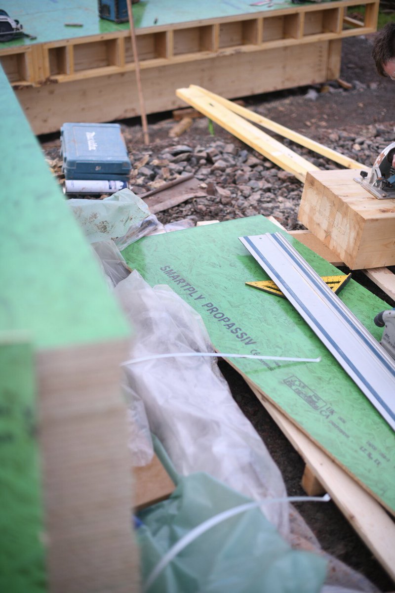 SebLaanLomas's tweet photo. The #Passivhaus envelope commences! Very exciting day at #LlamaCroft_HR4 as our wood fibre boards are fixed beneath our joists, and the #Smartply and #Tescon taping begin our #airtight envelope…
@MEDITESMARTPLY @SteicoUK @proclima @Firthconstruct @Grain_Archi https://t.co/cw9WHIA4iI