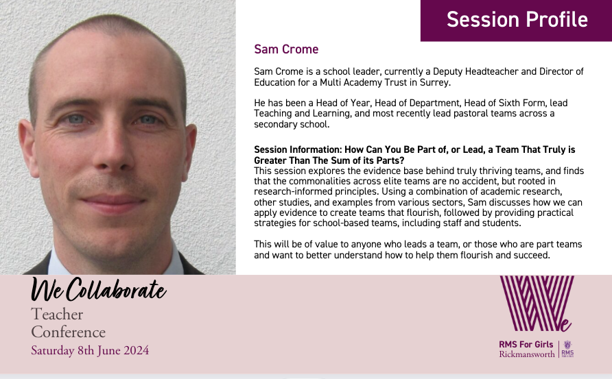 An important session at #WeCollaborate24 on June 8th. A huge thank you to @Mr_Crome for being part of our day. Tickets and more details ➡️ rmsforgirls.com/wecollaborate/