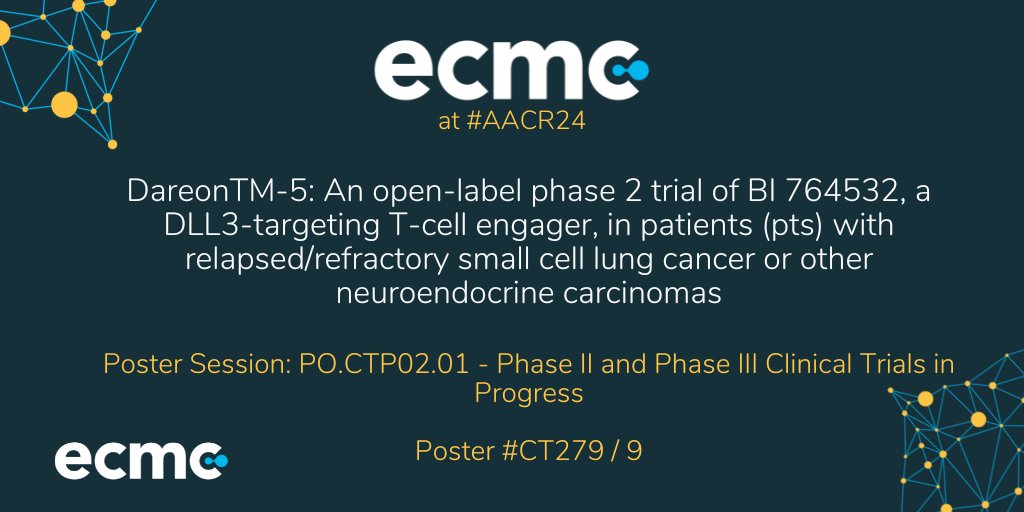 Head over to the clinical trials poster session at #AACR24 to hear Markus Muller (@Boehringer) presenting data a PII trial of DLL3-targeting T-cell engager in relapsed #SCLC/ neuroendocrine carcinomas, co-authored by @AlastairGreyst2 (@Newcastle_ECMC) 👉 bit.ly/3TLpALj