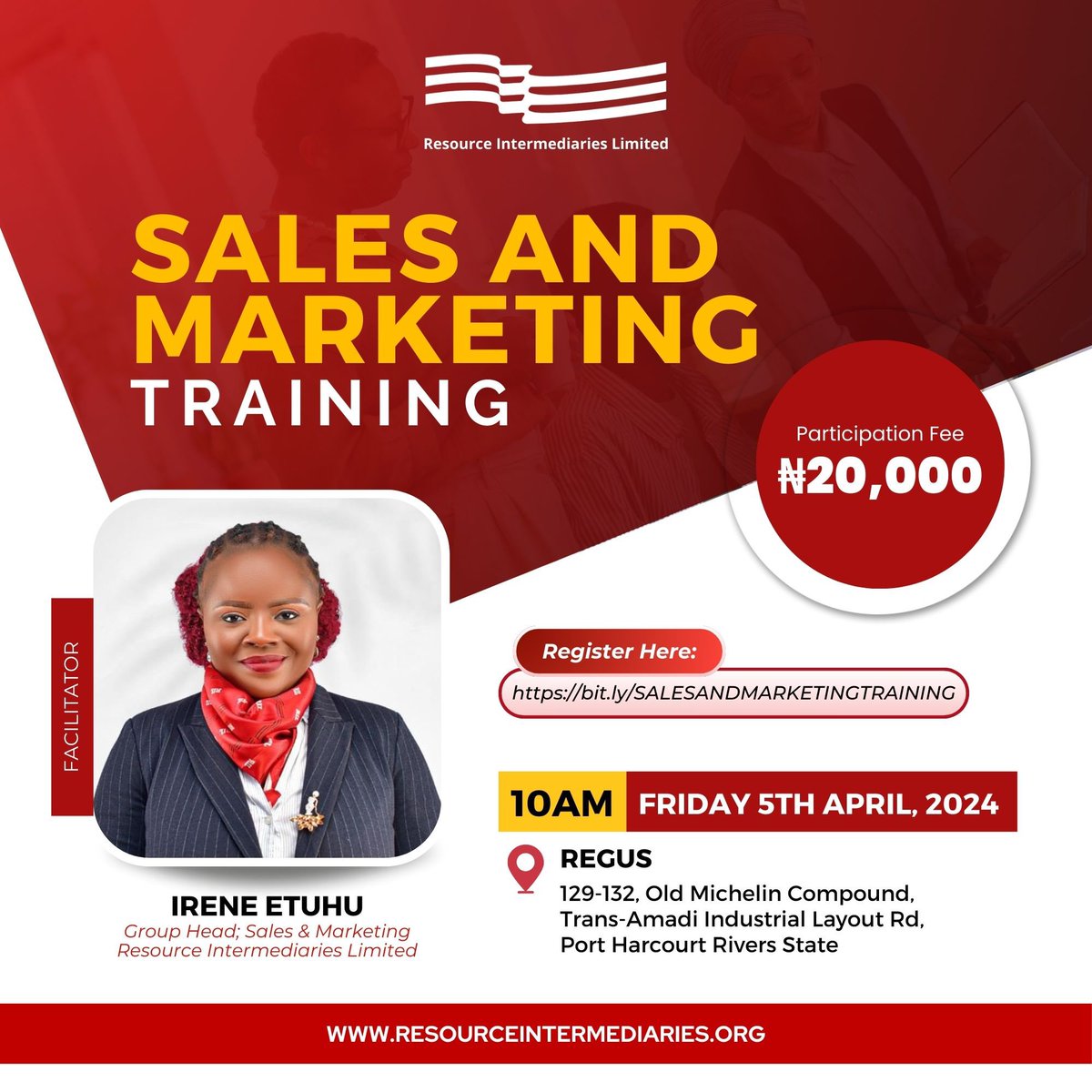 resourceint's tweet photo. Happening live in Portharcourt this Friday!!!! 
In this course, participants will learn: -
• Fundamentals of Selling
• Common Sales Mistakes
• Common Sales Hinderances
• The 7Ps of Marketing
• Negotiation Skills
• Pitching and Presentation
https://t.co/tl76jn76eI https://t.co/VHDbYeDKQ5