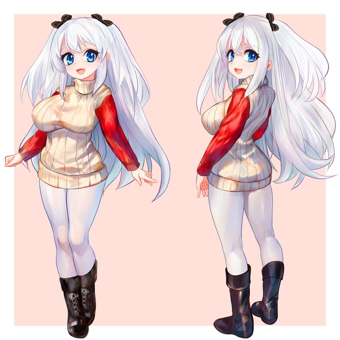 今日のお絵描きは縦セタ白タイツ&レザーブーツコーデです!
(着せ替え楽しい) 