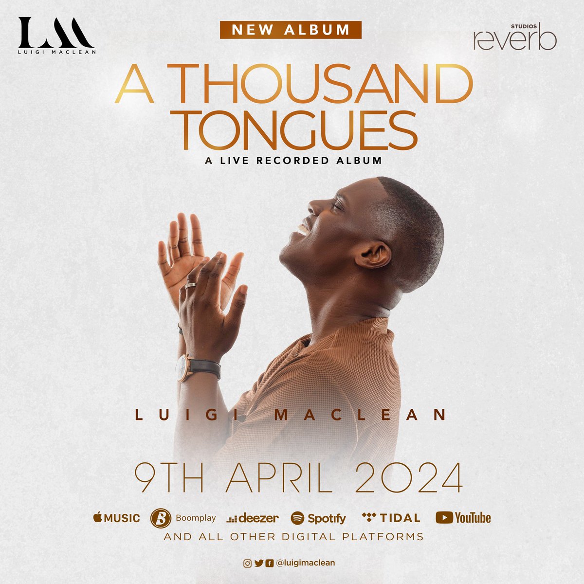 LuigiMaclean's tweet image. Hello Family! Please mark your calendars for the release of my debut album, A Thousand Tongues, on April 9. I pray it’ll be a huge blessing to you!
An intimate time of worship A THOUSAND Tongues live concert follows on April 14th (link in my bio to register for this free event).