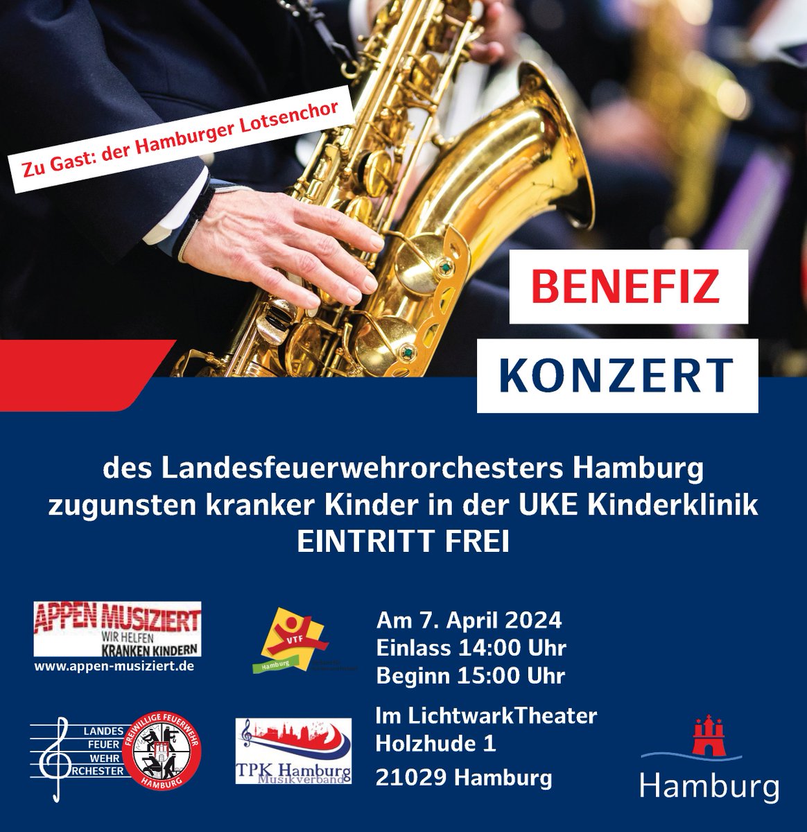 Noch 4 Mal schlafen: Am Sonntag veranstaltet das #Landesfeuerwehrorchester zugunsten von #Appenmusiziert ein #Benefizkonzert für kranke Kinder der <a href="/UKEHamburg/">UKE Hamburg</a> Kinderklinik.🎶
Alle sind herzlich eingeladen im LichtwarkTheater dabei zu sein! Der Eintritt ist frei.
#FFHH #hamburg112