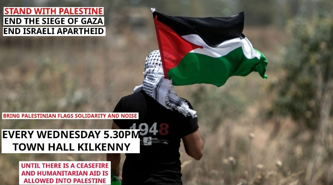 Weekly vigil at the town hall at 5.30. We won't stop until there is a permanent ceasefire