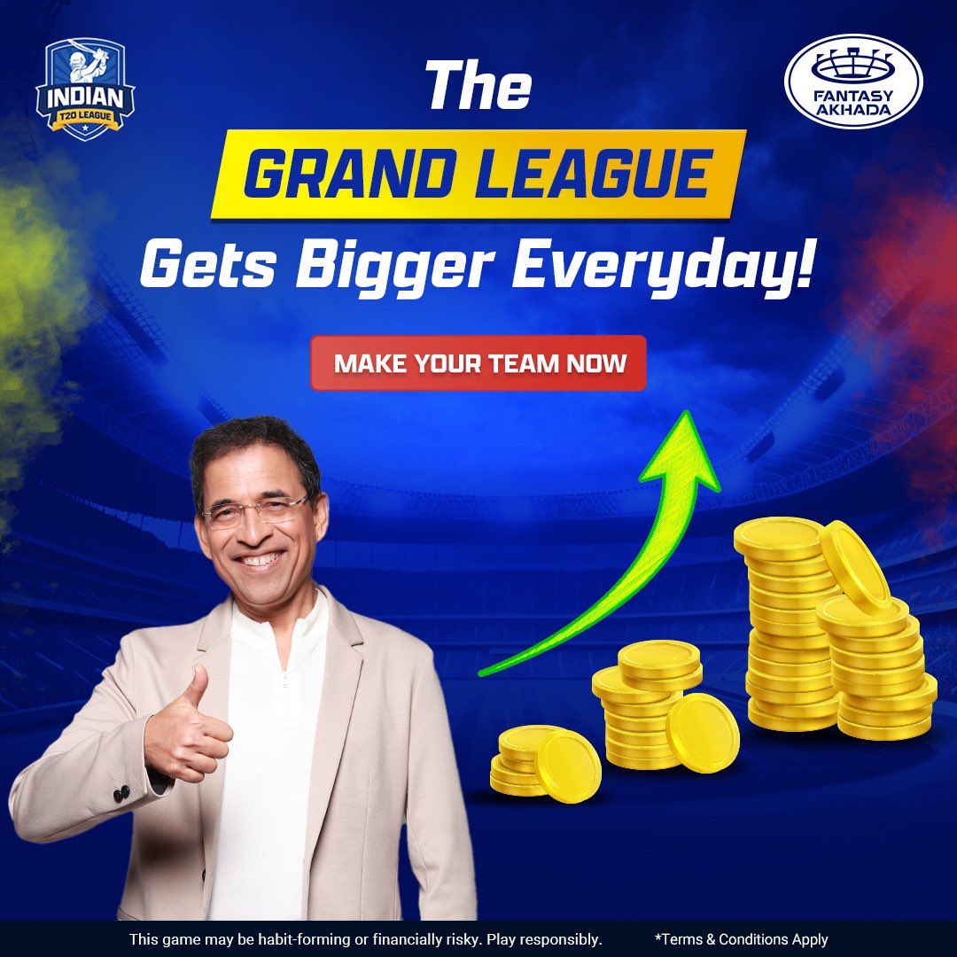 Fantasy Akhada mein Har Din hoga Grand Celebration ! 💥 Har Roz Grand League hogi aur bhi Badi aur Shandaar Indian T20 League mein! 🏏 Join karo Aaj ka Match Banao apni Best Team aur Jeetne ke liye taiyaar ho jao. 🚀 #FantasyAkhada #AsliAkhada #GrandLeague #IPL #T20Cricket