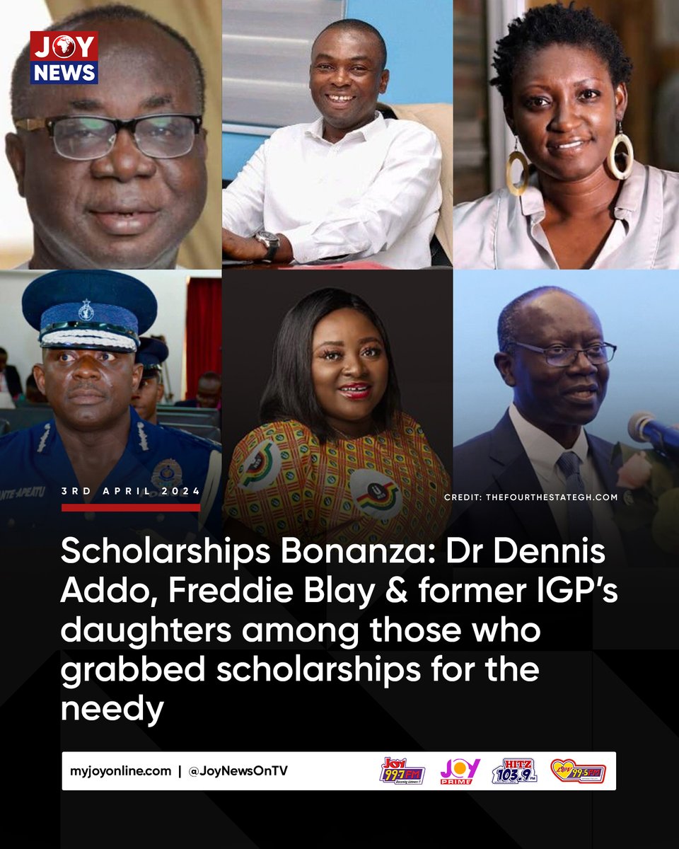 JoyNewsOnTV's tweet photo. Scholarships Bonanza: Dr Dennis Addo, Freddie Blay &amp; former IGP’s daughters among those who grabbed scholarships for the needy.

More details here: https://t.co/ixJlZZ1TVZ

#JoyNews https://t.co/pRGX1jdHsM