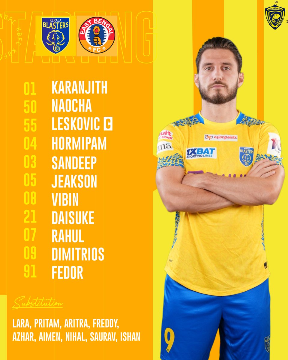 The Line-Up is Here🙌💛
.
#Yennumoppamkbarmy #Keralablastersramy #Keralablasters #Lineup #ISL