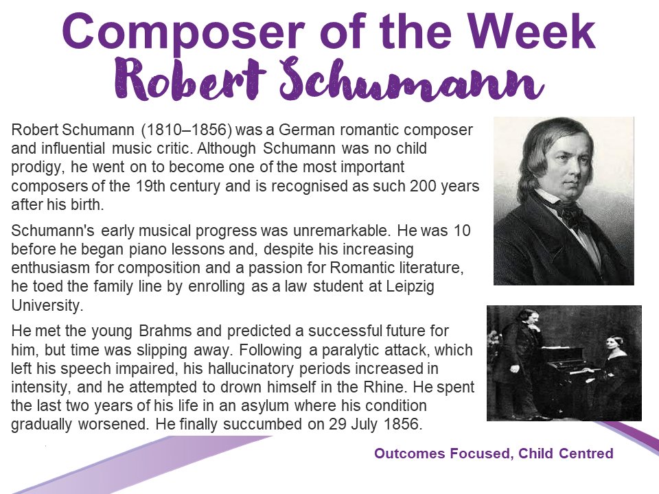 🎼 This week's composer of the week is Robert Schumann.  You can listen to one of his most famous compositions here: youtube.com/watch?v=reOv-I…🎼

#composeroftheweek #culturalcapital #wearefreebrough