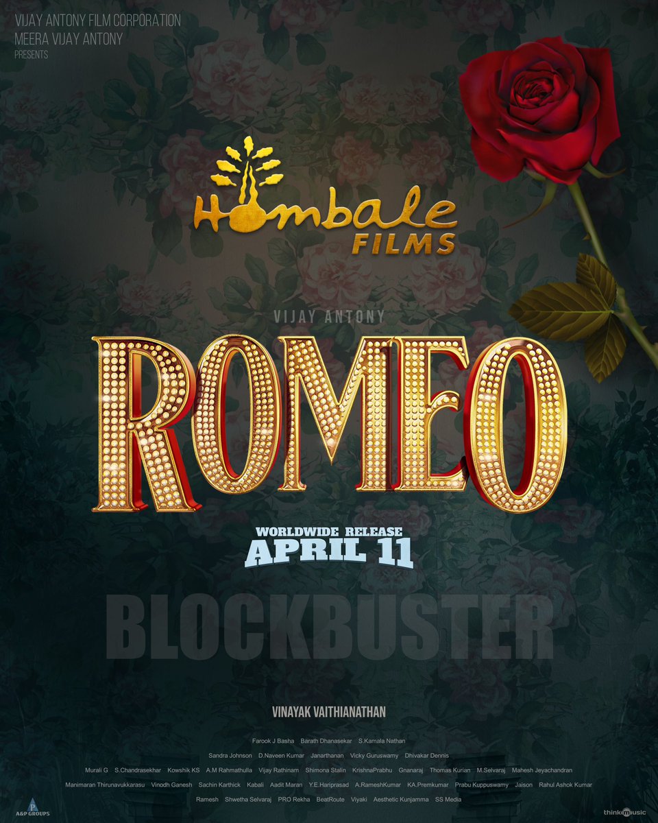 Happy to associate with Hombale films in Karnataka theatrical release for #ROMEO 🌹 #Blockbuster @vijayantonyfilm @hombalefilms @mirnaliniravi @actorvinayak_v @BarathDhanasek5 @thinkmusicindia