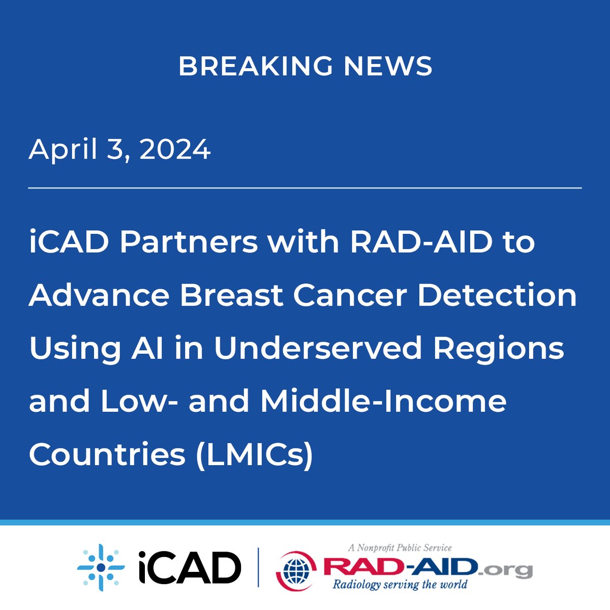 iCAD & RAD-AID International are joining forces through a #philanthropic collaboration to provide #AI and training to #radiologists. Together, we are providing the first mammography AI-based decision support in #Guyana using iCAD’s ProFound Detection. bit.ly/3VJUpS8