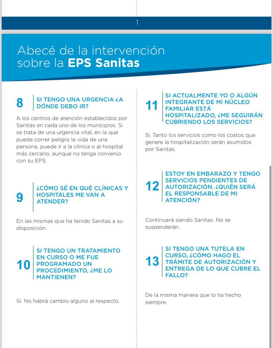 Lean vagos jajaja. Mentira, estos son los puntos de la intervención a Sanitas. Ayuden a difundir para contrarrestar las andanadas de mentiras de los medios arrodillados por favor y que quieren causar pánico entre los usuarios. 

Aclaro, yo soy afiliada a Sanitas y a Colsanitas y