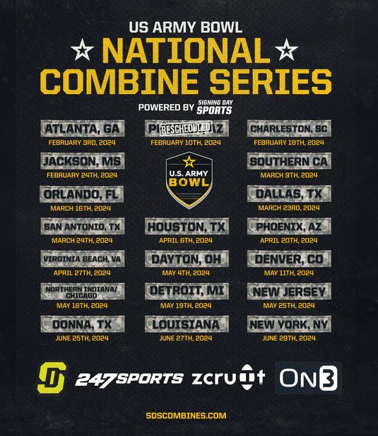 Thank you very much Coach Heck @JeffHecklinski for the invite to the US Army National Combine Series! @ArmyBowlCombine