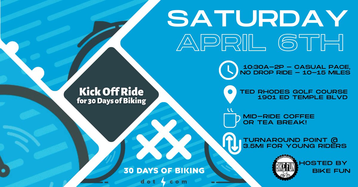 Coming up this Sat 4/6 for @30daysofbiking - meet at Ted Rhodes ⛳ for a 10:30AM roll to Morgan Park. We'll have ☕ & pastries for riders at our social stop - feel free to bring a snack or preferred beverage. All ages welcome - turnaround spot a few miles in for the littles.