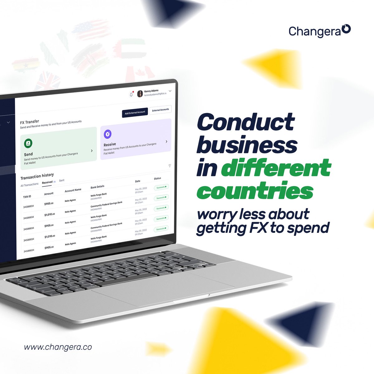 Still worried about how to get thousands of dollars 💵 across to your clients? 

Use FX on your business account to pay directly into U.S. bank accounts and receive from U.S. bank accounts into your local business account.

changera.co/business