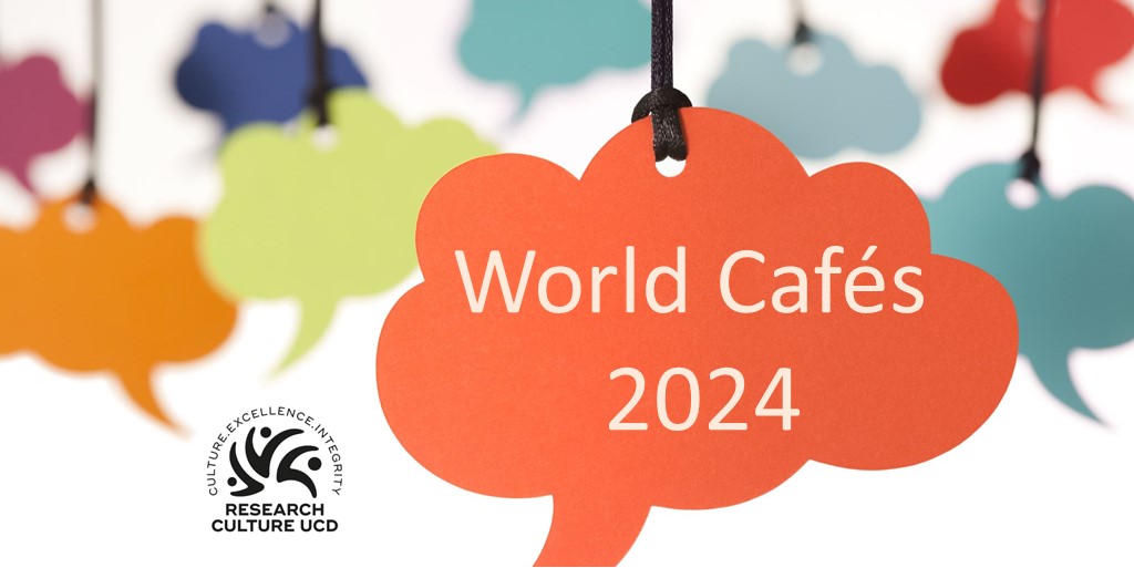 Share your views @ucddublin  #researchculture 
World Cafés:
9 April Graduate Researchers
15 April  Ad Astra Fellows
17 April  Humanities/Earth Institute/
23 April  Postdocs
30 April  College of Business
9 May Faculty
22 May 1–3pm Research Centres
Register: ucd.ie/researchcultur…