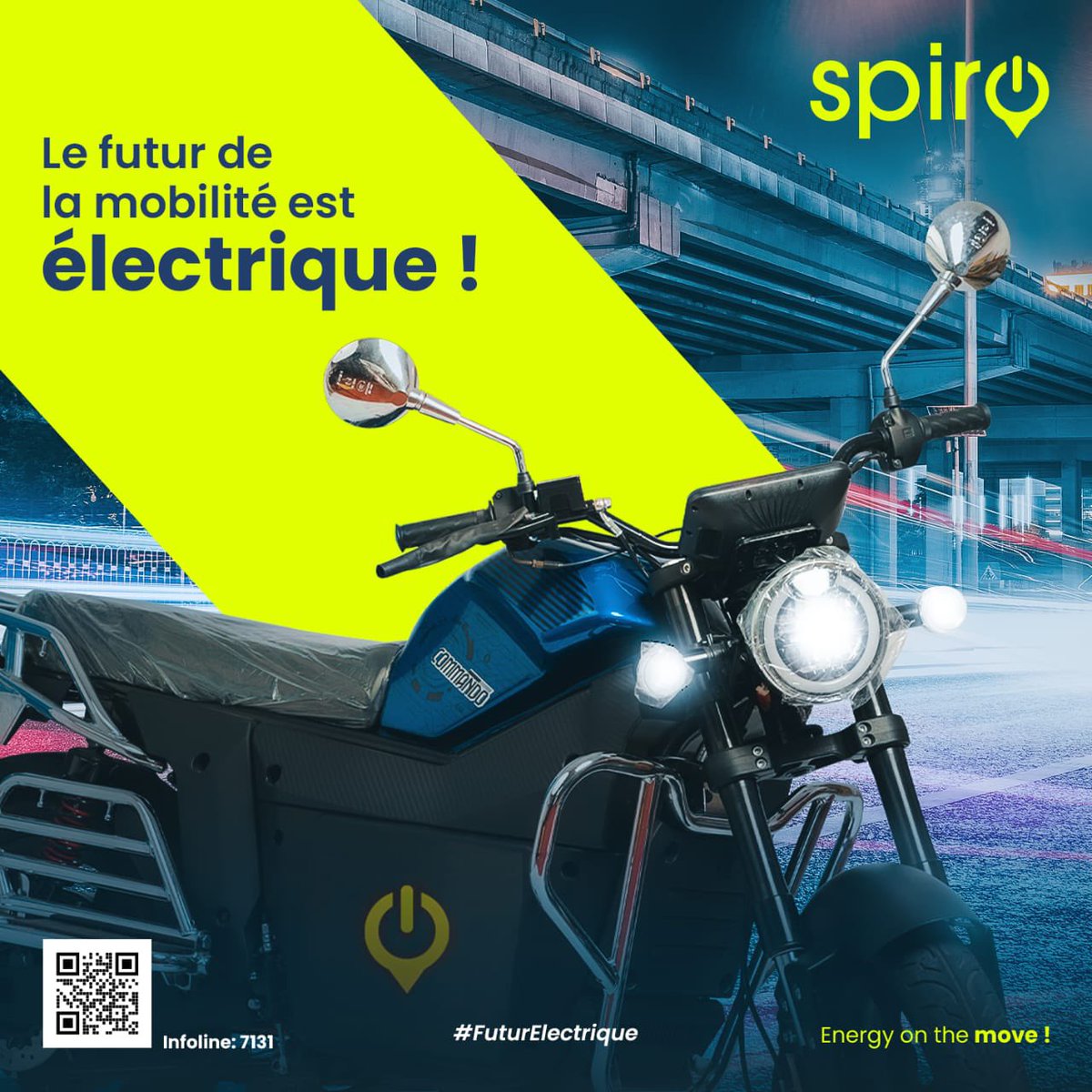 Faites le pari de la mobilité électrique avec @SpiroBenin 

Le futur est électrique !

#Spiro #SpiroBenin #MotoElectrique #GreenMobility #MobiliteElectrique #MobiliteDurable #EcoConduite #SpiroFlex #SmartSwapping #FuturElectrique