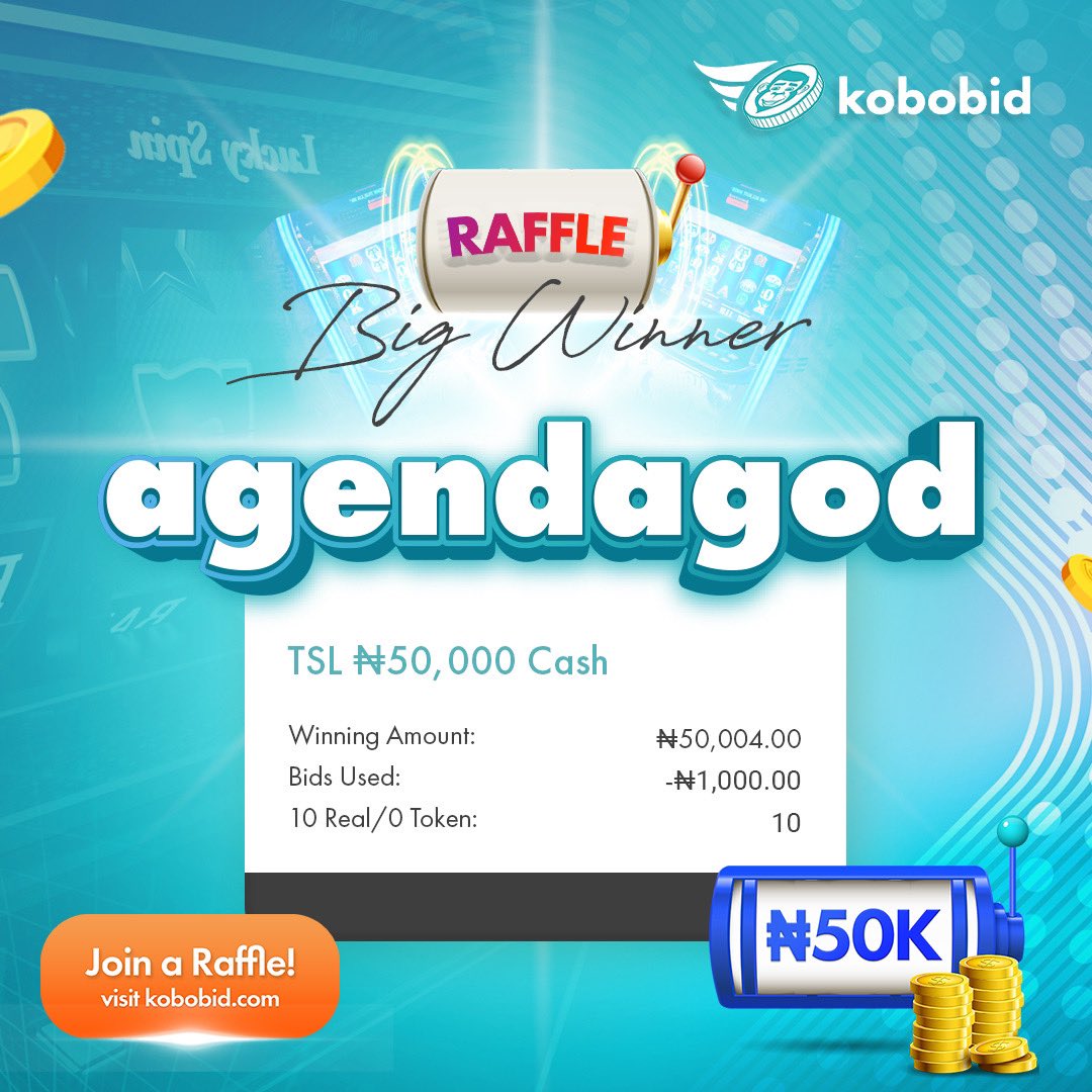 Congratulations to the lucky winner of our TSL raffle draw, who walked away with a prize of N50,000! 🎉🥳 @HomeofTSL You can also win amazing cash prizes when you sign up and join available raffle draws on kobobid.com/raffle Don’t miss out on your chance to win big!