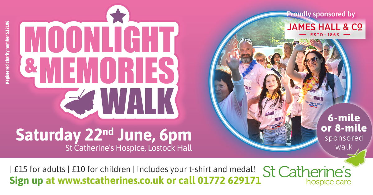 Will YOU take part in the St Catherine’s Moonlight and Memories Walk 2024? Come together with family and friends for a 6-mile or 8-mile sponsored walk in memory of your loved ones on Saturday 22nd June: bit.ly/3lVX4Za