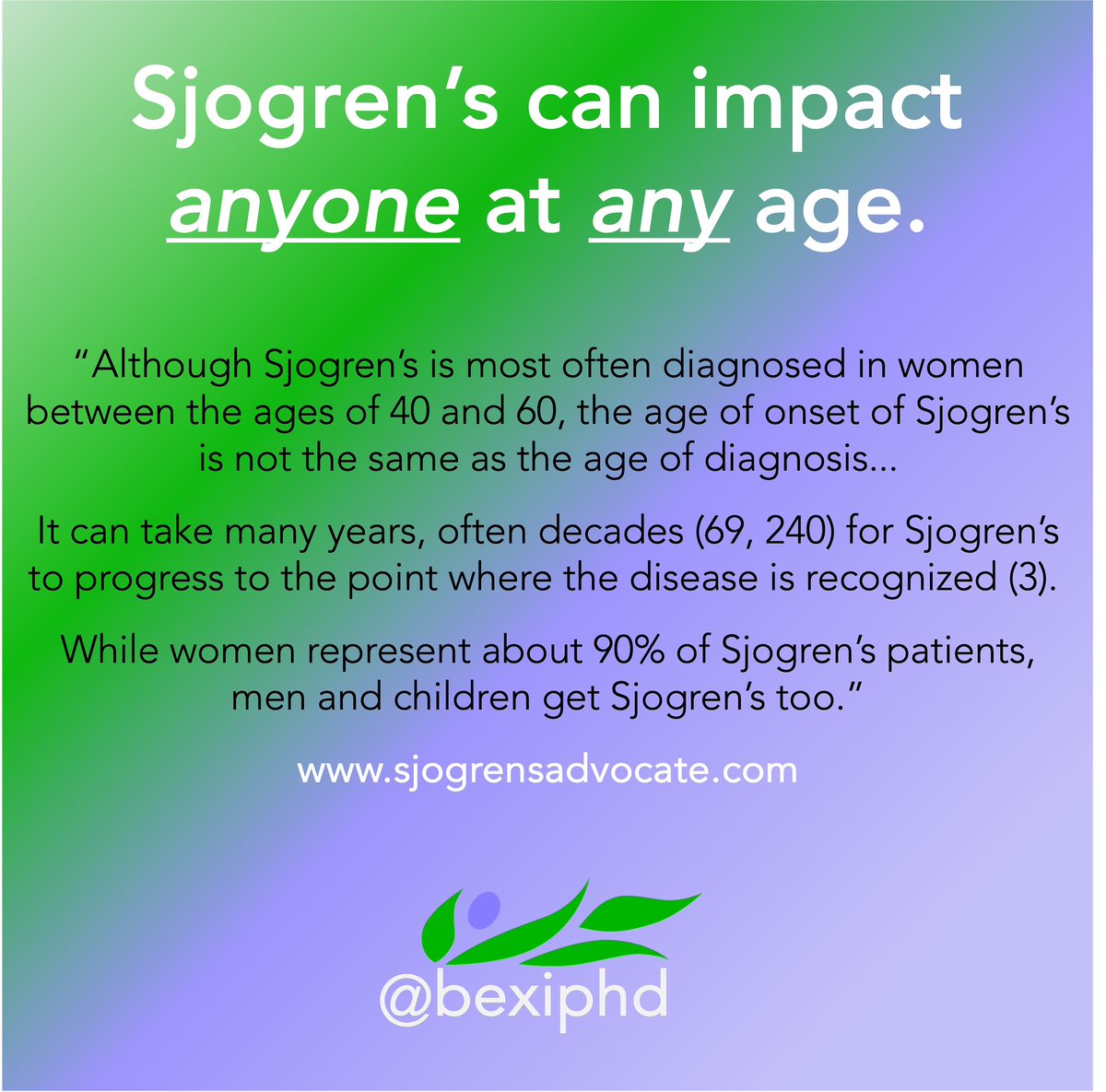 April is Sjogren's awareness month. There are lots of myths about Sjogren's in the medical community and public that are barriers to diagnosis and care. Please help me advocate for Sjogren's this month by interacting with, commenting on, and sharing my posts.