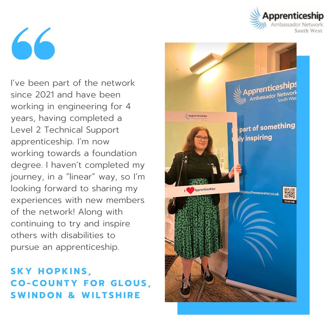 We are excited to announce that Apprentice Ambassador Sky, has joined the SWAAN Leadership Team as a County Lead for Gloucestershire, Swindon & Wiltshire alongside existing County Lead, Lucy Hanman. Welcome to the team Sky! 🥳🎉🤩
