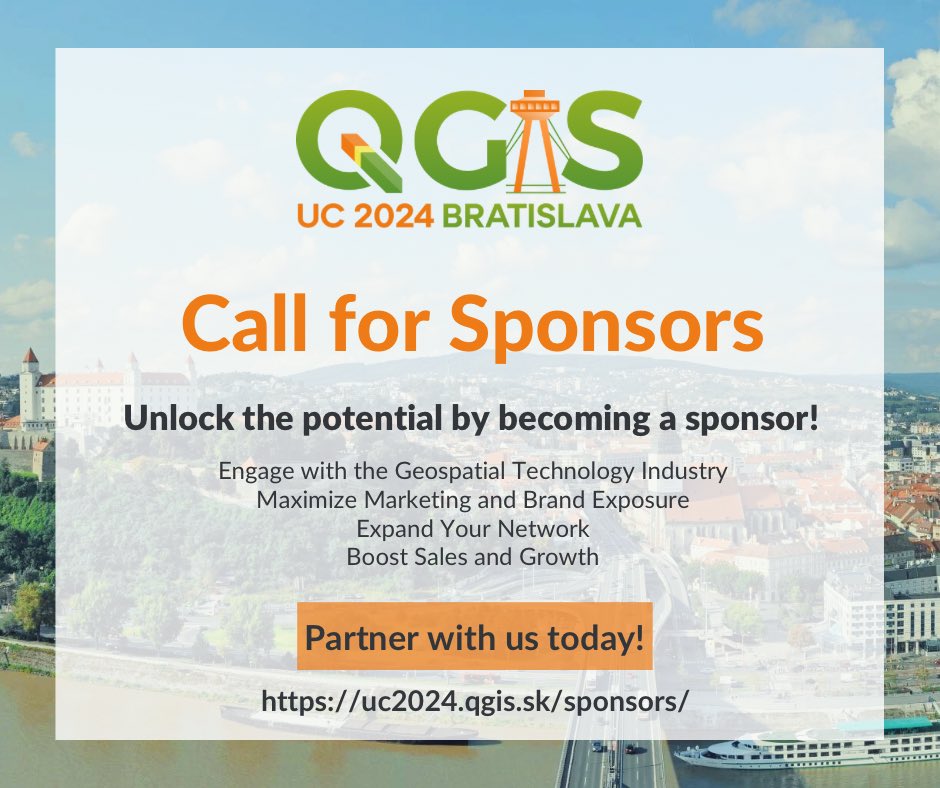 📣 Are you ready to make a lasting impact in the world of open source GIS? Here is your chance to shine 🤩⬇️

🎯 Join us as a sponsor for the upcoming <a href="/qgis/">QGIS</a> user conference!

More information here: uc2024.qgis.sk/sponsors/
