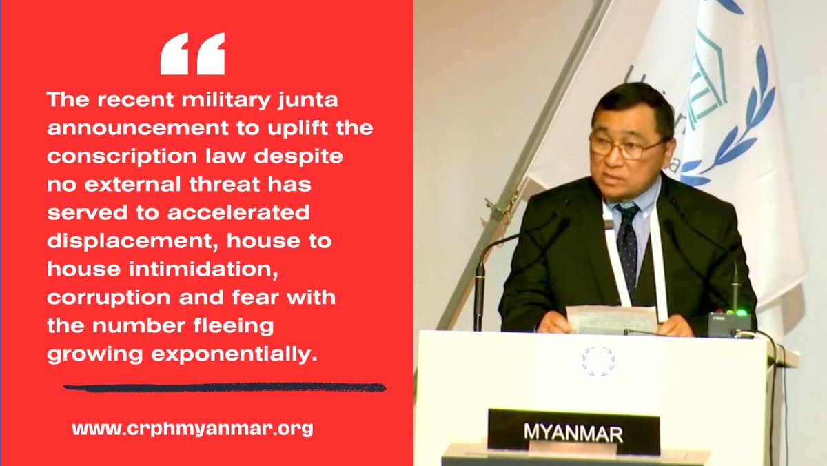 Myanmar parliamentary delegation leader @DrWinMyatAye delivered a speech at the general debate of #IPU148 held from 23 to 27 October 2024. Full watch here: twitter.com/i/status/17744…