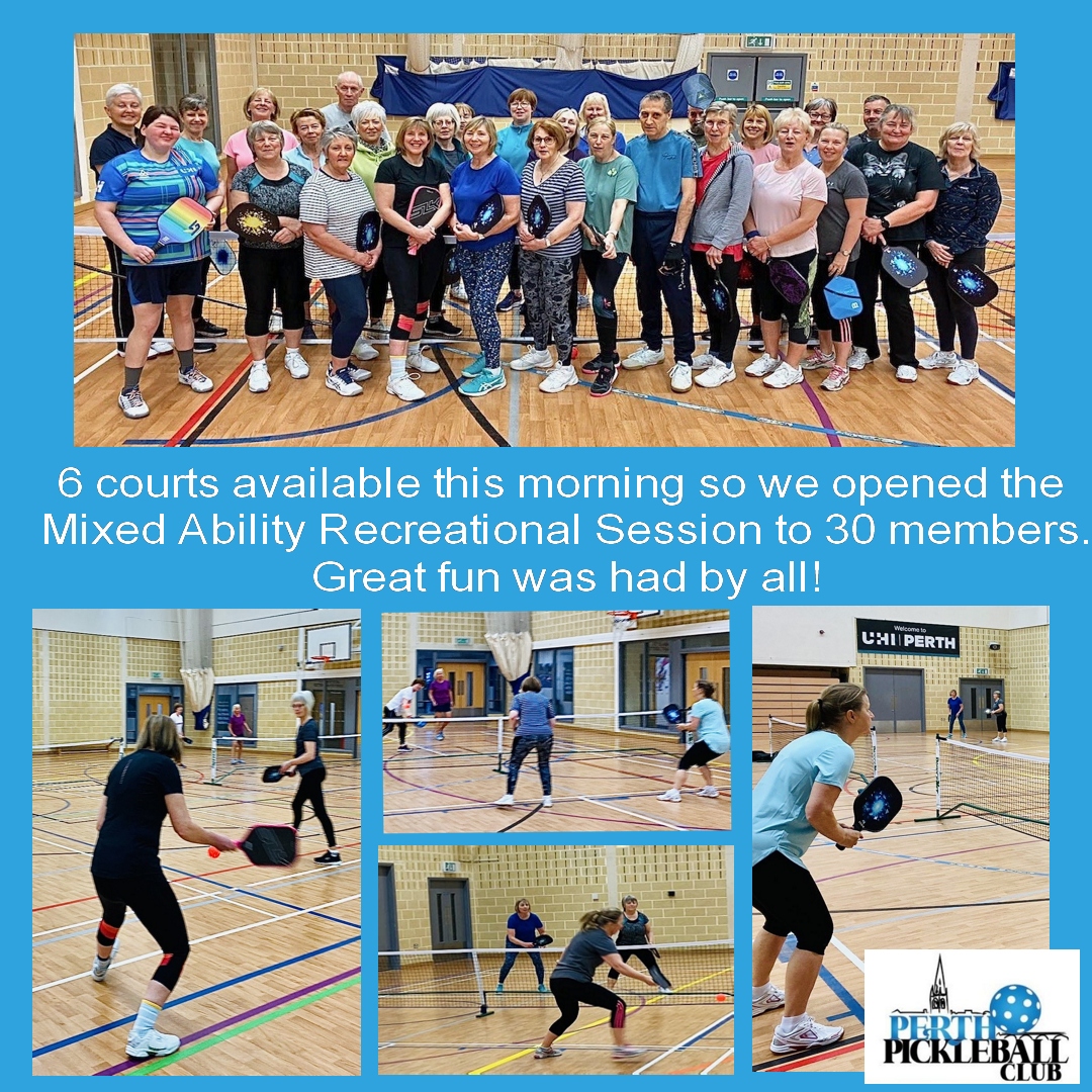 Good things happen when we get together for a Mixed Ability Recreational Session because everyone has fun and enjoys the social interactions, on court and on the bench #pickleball #pickleballscotland #StrongerCommunities #UHIPerth #LEAP #thirdsectorpk #liveactiveperth #PKDS #UHI