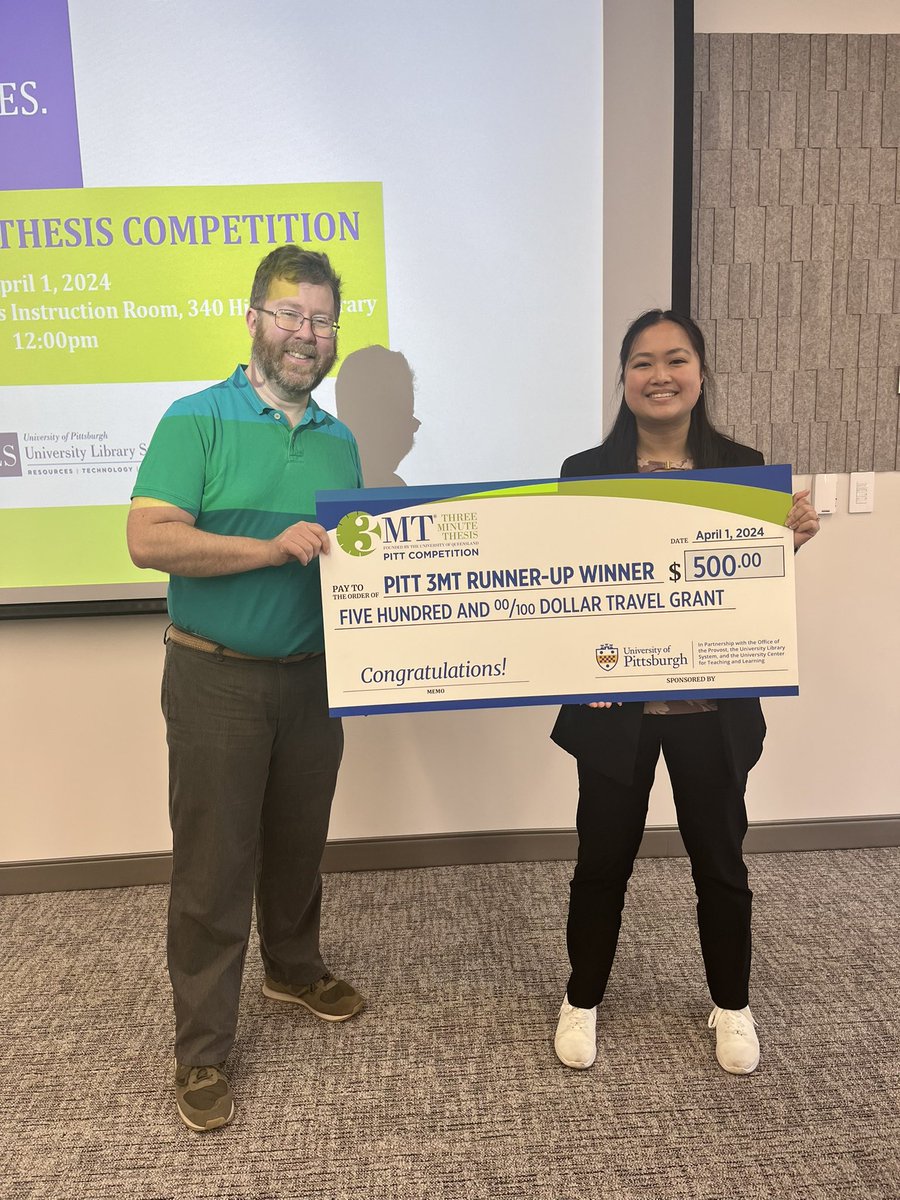 Congratulations to @Marini_Ande for winning runner up at @PittTweet’s Three Minute Thesis Contest!