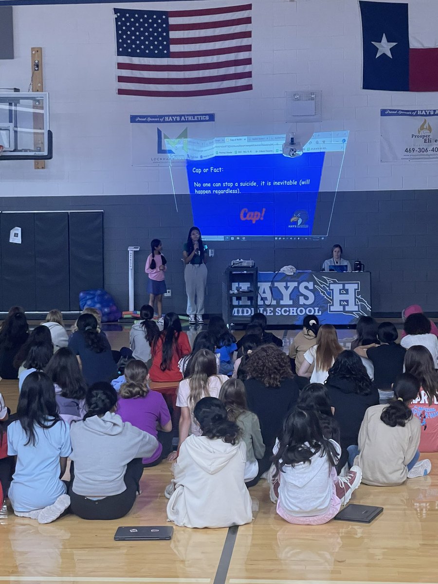 Thank you, <a href="/SpragueJ33/">Jenna Sprague</a>, for inviting some of our <a href="/HopeSquads/">Hope Squad</a> members to present to their peers yesterday in Pre-Athletics classes! #MentalHealthMatters <a href="/ProsperHaysMS/">Hays Middle School</a>