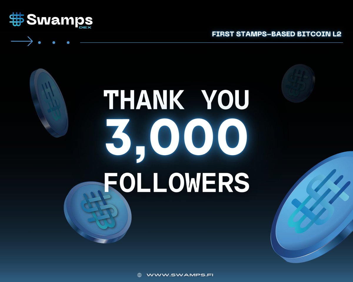 🎉 We've hit 3,000 followers!🚀 A massive THANK YOU to every single Swampooooor who's been part of our journey! 🔷Your support fuels our mission to innovate on Bitcoin's Layer 2. Here's to growing our community and making waves in the world of Bitcoin & SRC-20.