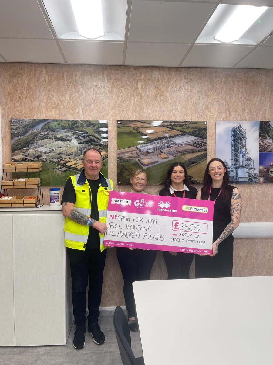 The incredible EGGER Group in Ayr raised £3,500 for Cash for Kids and are hoping to support us on Cash for Kids Day 🤩 Thank you for being superstars, this will make such a big difference in the community! ✨