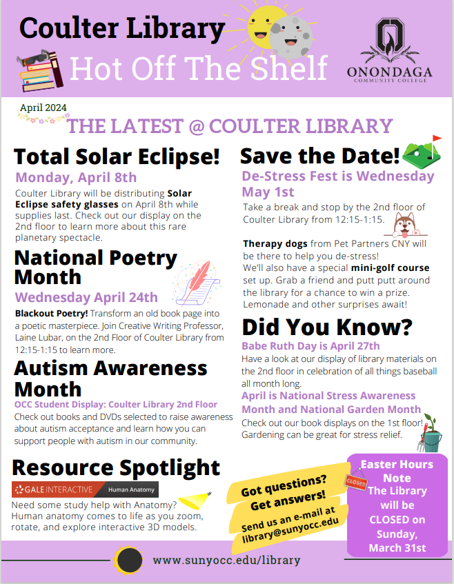 The latest at Coulter Library - April 2024!