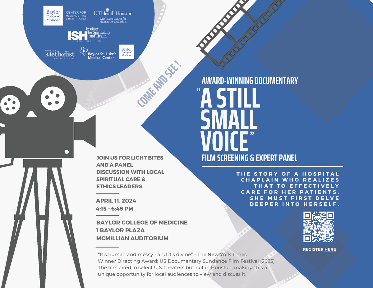 HEALBCM's tweet image. Excited to announce our screening of the award-winning documentary "A Still Small Voice" on April 11, 4:15 - 6:45 p.m. at McMillian Auditorium. Join us for an exploration of themes like the power of presence, burnout, and resilience.  #FilmScreening #MedicalEthics