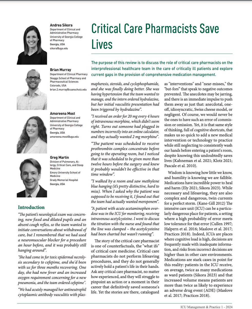 Comprehensive #medication management and critical care #pharmacists who can provide this service are essential to the critical care team @AndreaSikora @gsmartinmd Brian Murray Amoreena Most iii.hm/1pii