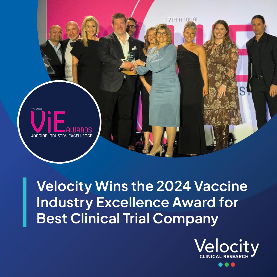 Velocity has won the 2024 Vaccine Industry Excellence (#ViE) award for Best Clinical Trial Company at #WVCDC! The recognition is based on performance metrics, diversity of vaccine trial capabilities, and key initiatives to support vaccine research.