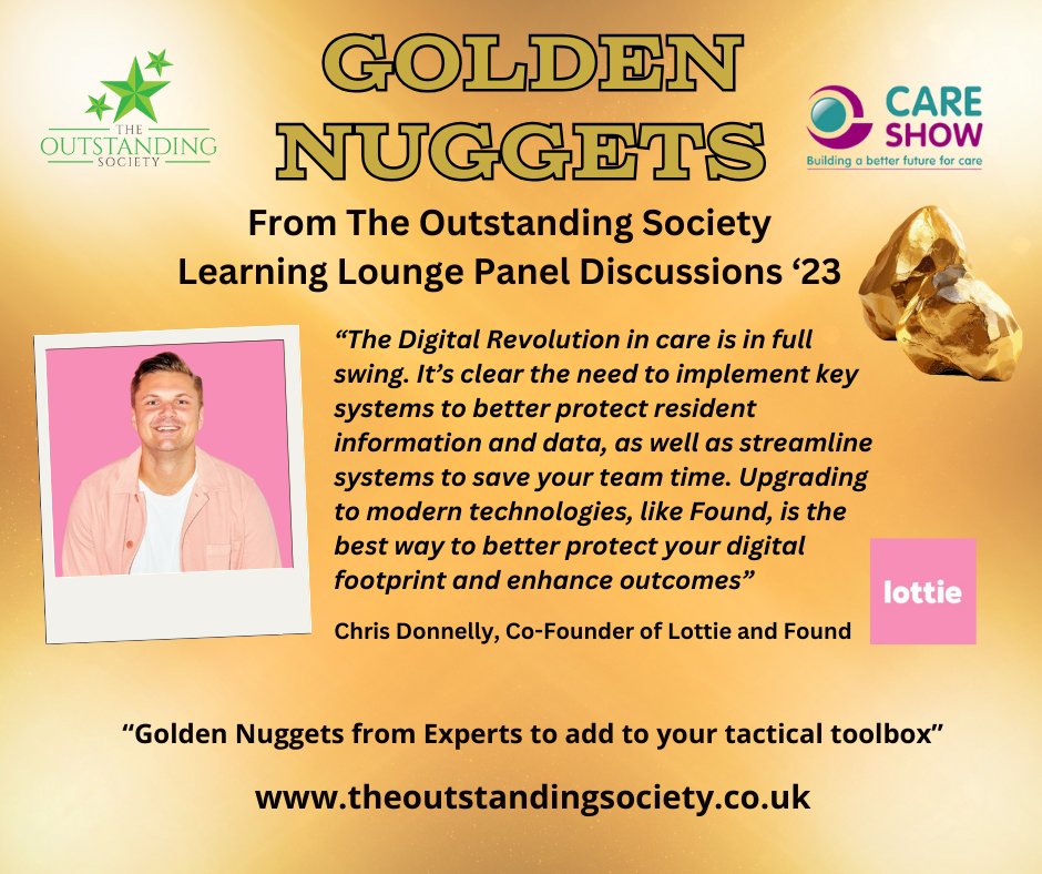 As we gear up to @CareShow, we thought we'd share some 'Golden Nuggets' from our Learning Lounge Care Show in Oct 23. If you'd like to watch the session, you can here: buff.ly/4avqtNE Golden Nugget today comes from @cssdonnelly Co-Founder and CEO of @thanks_lottie