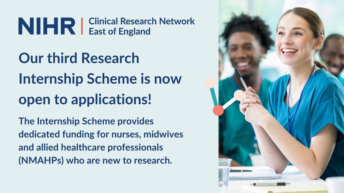 There is still time to apply to our Research Internship Scheme! The Scheme provides dedicated funding for nurses, midwives and allied healthcare professionals (NMAHPs) who are new to research. Find out more and apply: sites.google.com/nihr.ac.uk/crn… Applications close 19 April.
