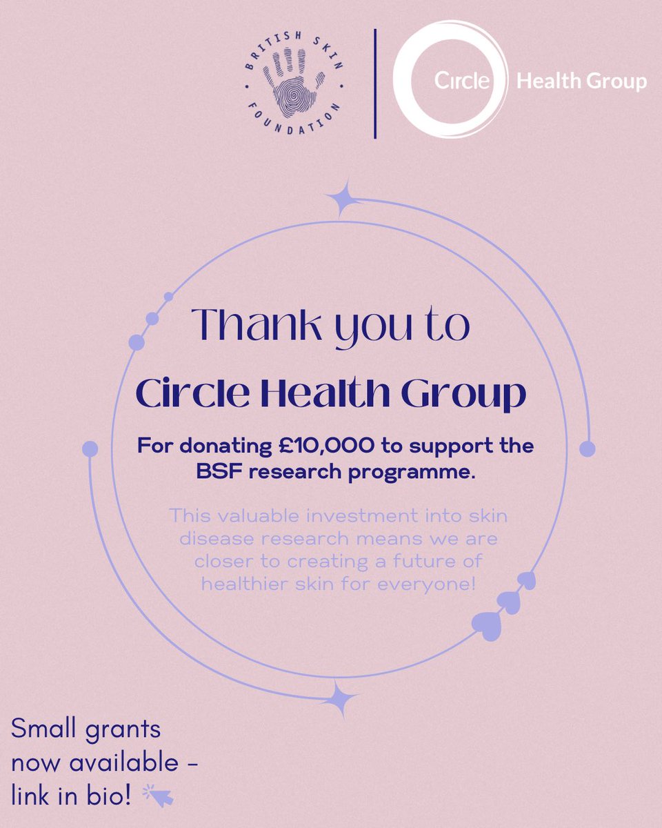 Thank you @circlehealthgrp for your generosity! Here’s to more advancements in skin health research✨ Read more about the donation here: britishskinfoundation.org.uk/News/circle-he… #BritishSkinFoundation #BSF #CircleHealthGroup #CHG #Donation #SkinHealth #Donation #SkinResearch #Dermatology