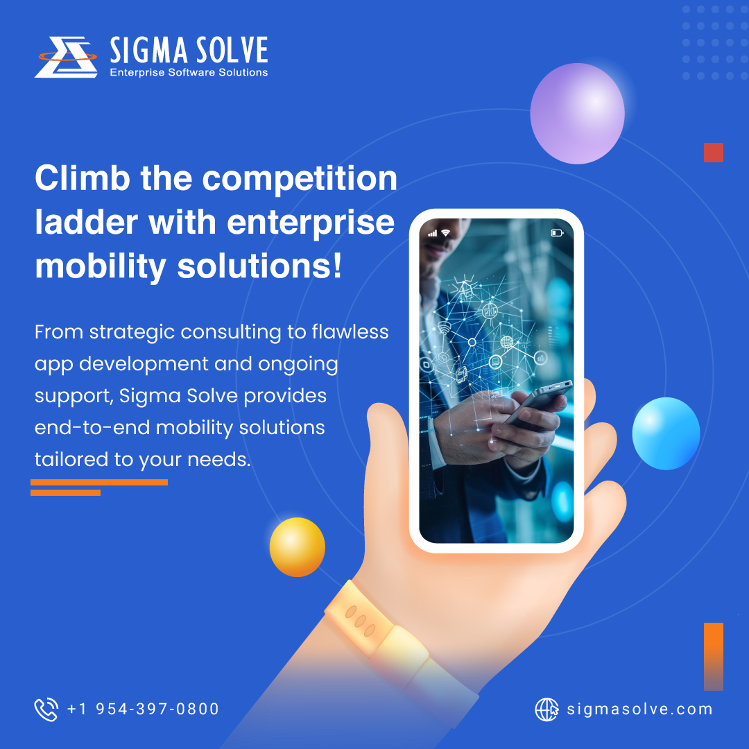 Businesses often lack strategic clarity for mobility solutions & face delays that compromise objectives.
Sigma Solve's #enterprisemobility solutions ensure expert consulting, streamlined development processes, & support to see mobility initiatives thrive. 
sigmasolve.com/enterprise-mob…