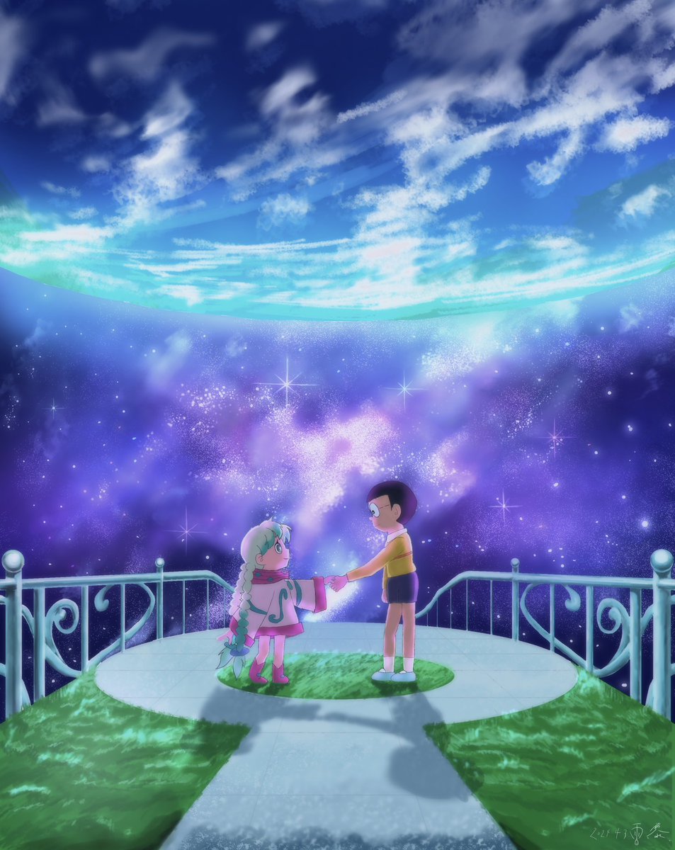 めちゃくちゃ気合い入れました。
地球交響楽！
ミッカとのび太

#ドラえもんファンアート 
#地球交響楽
#絵かきさんと繋がりたい 
#絵描きさんフォロバ１００