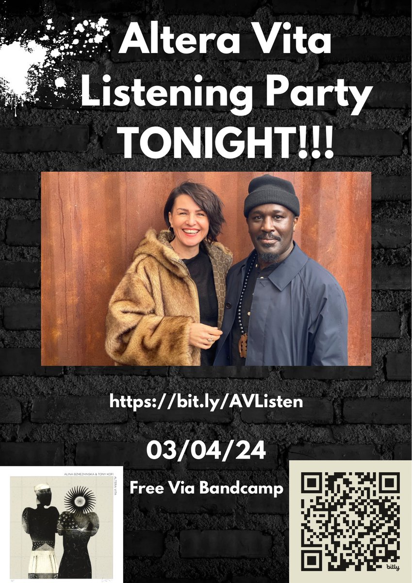 bit.ly/AVListen Tonight is the Altera Vita listening party online via @bandcamp, an exclusive chance to listen to this incredible album in full and talk to the artists @AlinaHarpist and @tonykofi who created it . 8pm kick off .