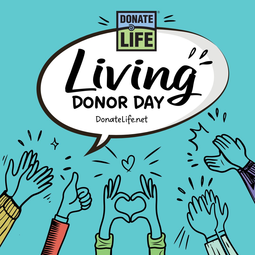 Today is #DonateLife Living Donor Day! Join us in celebrating the remarkable generosity of living organ & tissue donors. In 2023, 6,953 people made the lifesaving decision to be living organ donors. #LivingDonorDay Learn more about living donation at DonateLife.net 💙💚