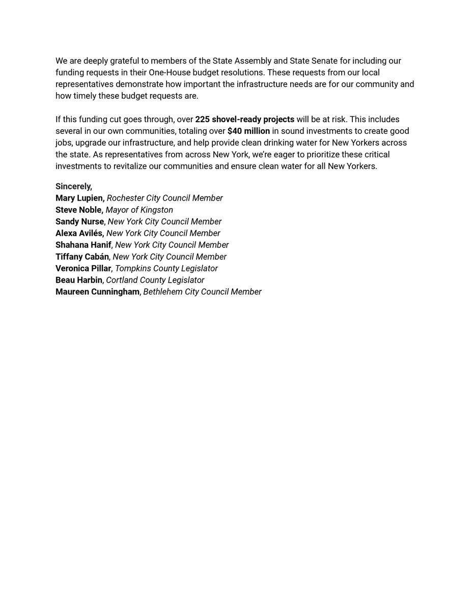 As negotiations for the New York State budget come down the wire, LP members sent a letter to @GovKathyHochul demanding full funding of the #CWIA. Communities across New York depend on this funding to ensure good jobs and access to clean water for decades to come. Read more 👇