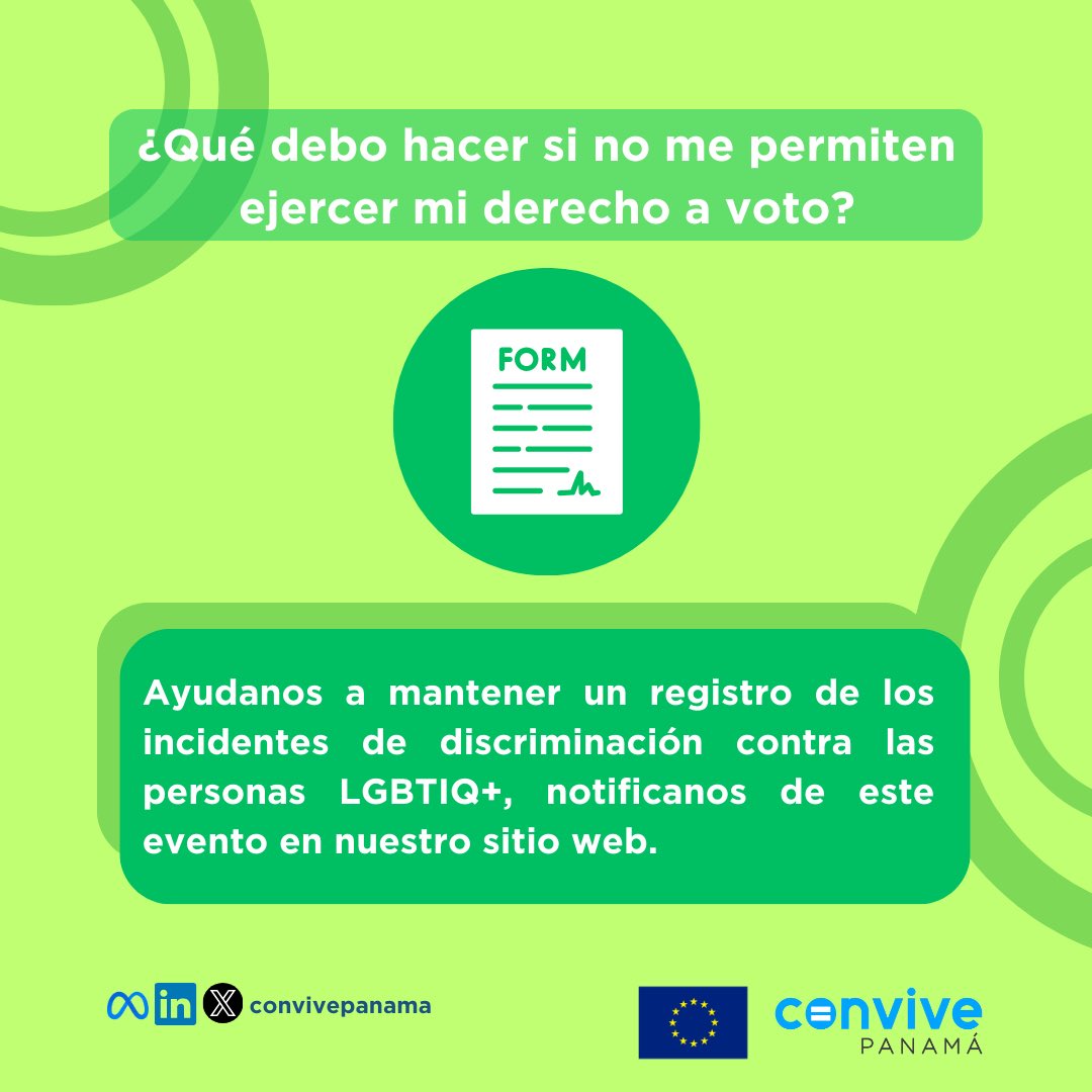 convivepanama's tweet photo. ¡Conoce tus derechos durante las elecciones como persona LGBTIQ+! 

Aquí información valiosa, si sufres de algún tipo de discriminación, notifícanos.

Proyecto impulsado a través de @fondo_Indela 

#PactoÉticoDigital #DileNoAlOdio #VotaInclusión #Panamá2024 #Elecciones2024 https://t.co/TuDvd7vwN5